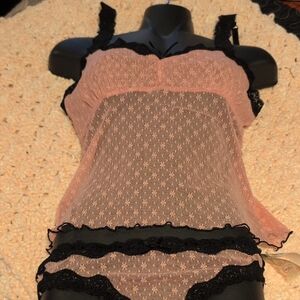 Candie's Pink and Black Lace Chemise